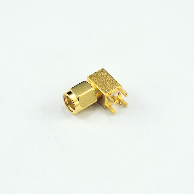 SMA plug right angle connector for pcb through hole 50 ohm 5MAM25R-P01