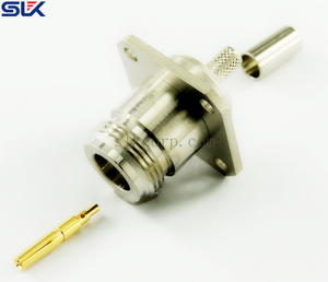 N jack straight solder connector for RG-58A/U cable 4 holes flange 50 ohm 5NCF45S-A41-001