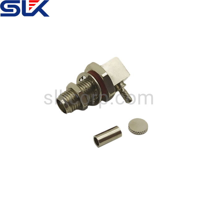 SMA jack right angle crimp connector for RG178 cable bulkhead front mount 50 ohm 5MAF11R-A03-004